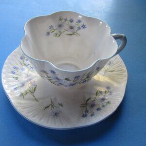 Vintage Shelley Fine Bone China Cup Saucer Blue Rock Pattern